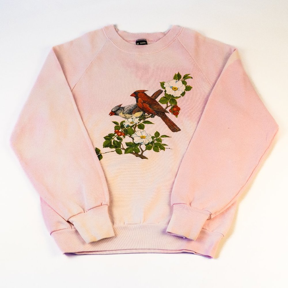 Vintage Bleached Pink Cardinal Cherry Blossom Crewneck